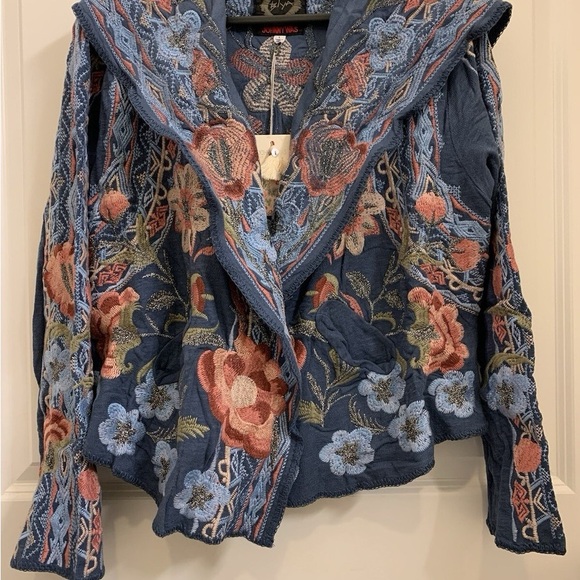 Johnny Was Sweaters - Johnny Was Blue Floral Embroidered Cardigan